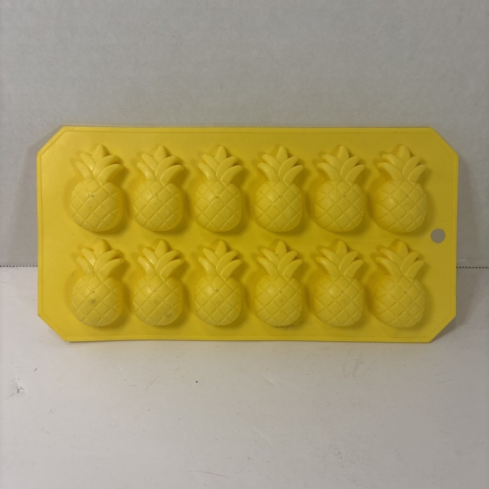 Yellow Silicone Pineapple Ice Cube Tray Candy Chocolate Mold 12 Cavity Tropical